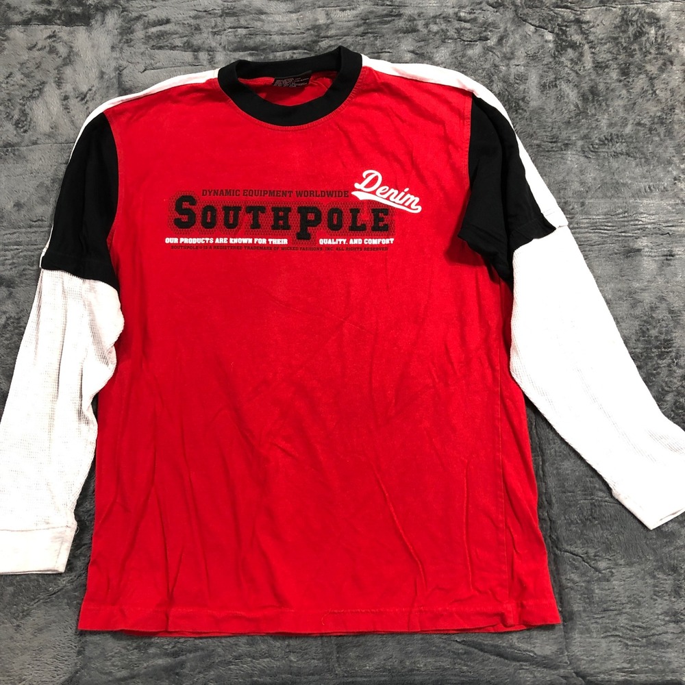 Southpole Shirt‎ Boys L 16-18 Red Black White Good Y2K Colorblock Long Sleeve